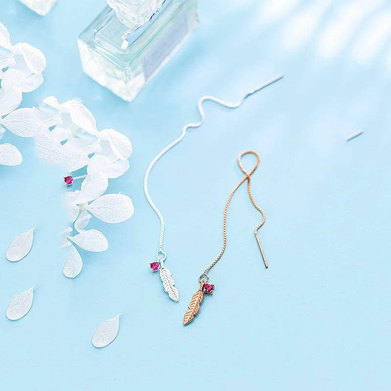 INZATT длинные цепи кисточки висячие серьги богемное перо Вишневый красный циркон