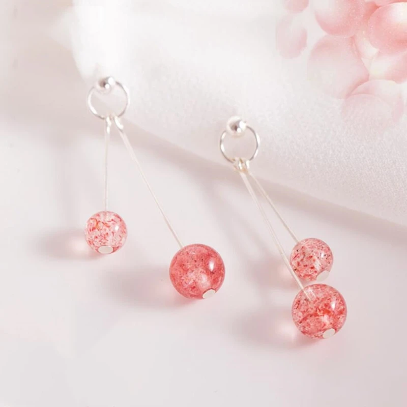

Geometric Ball Silver Color Temperament Strawberry Crystal Personality Fashion Female Dangle Earrings SEA290