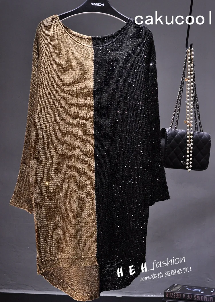 Женское платье с блестками Cakucool весеннее длинным рукавом блестящее золотистое