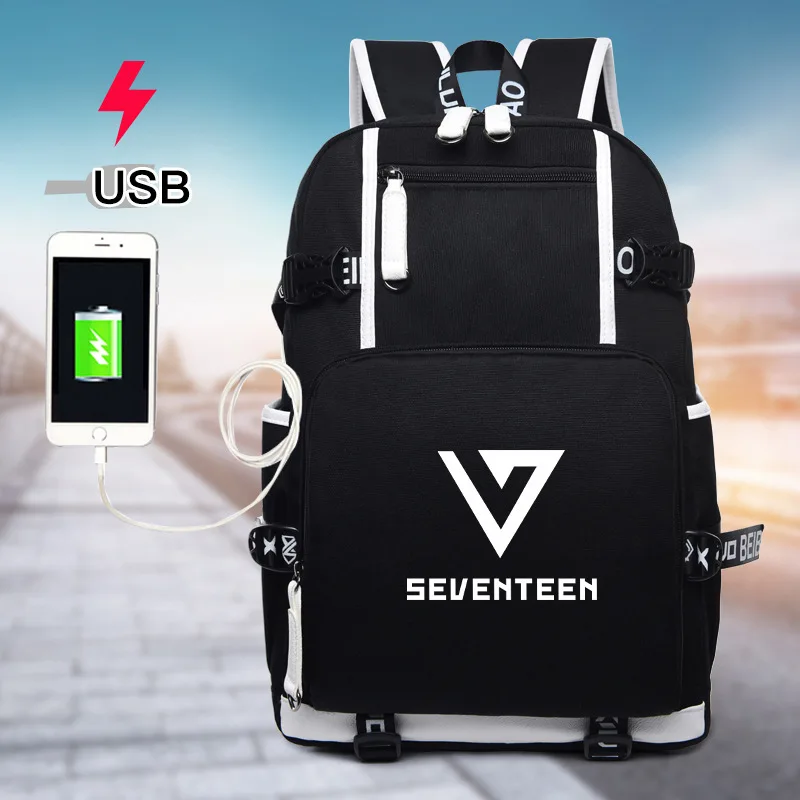 Seventeen 7 корейский рюкзак с USB звездой для мужчин и женщин парусиновые школьные