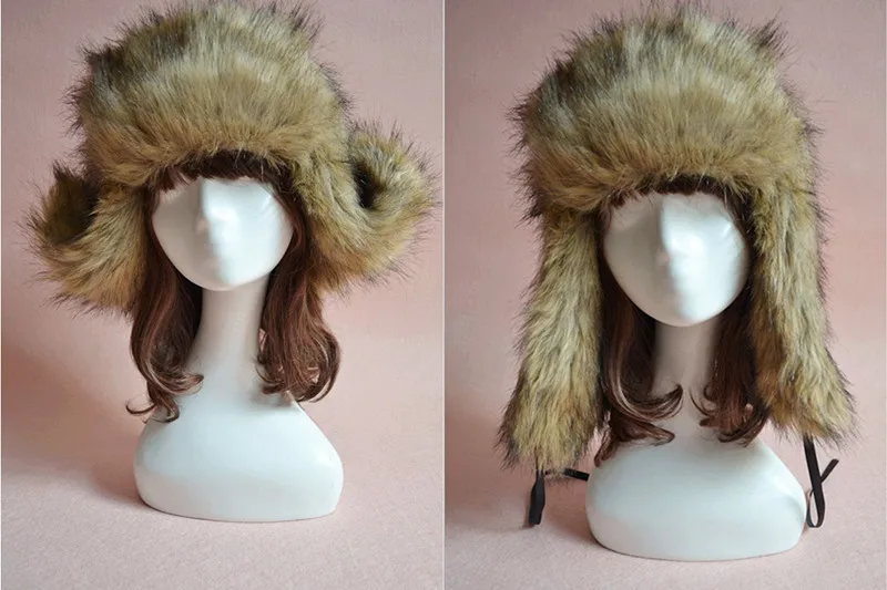 Женская шапка бомбер из искусственного меха Толстая теплая с ушками русского