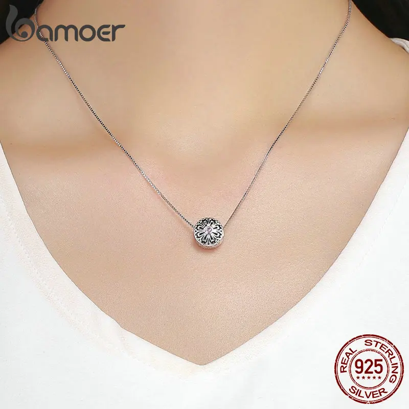 BAMOER 925 пробы Серебряный цветок дружбы Розовый CZ Шарм бусины подходят для женщин Браслеты DIY ювелирных изделий SCC740