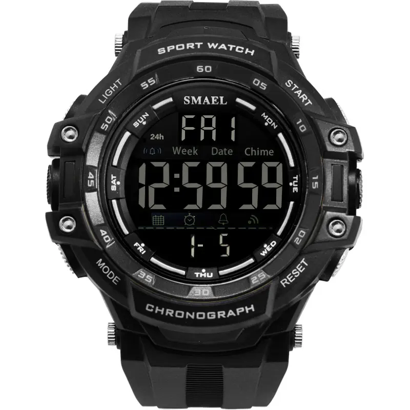 Мужские часы цифровой светодиодный светильник SMAEL часы S Shock Montre мужские военные часы лучший бренд класса люкс 1350 цифровые наручные часы спортивные - Цвет: Black