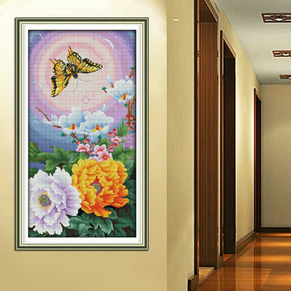 Набор для вышивки крестиком Бабочка над цветами модель H467(6) 14CT 11CT|joy sunday|embroidery cross