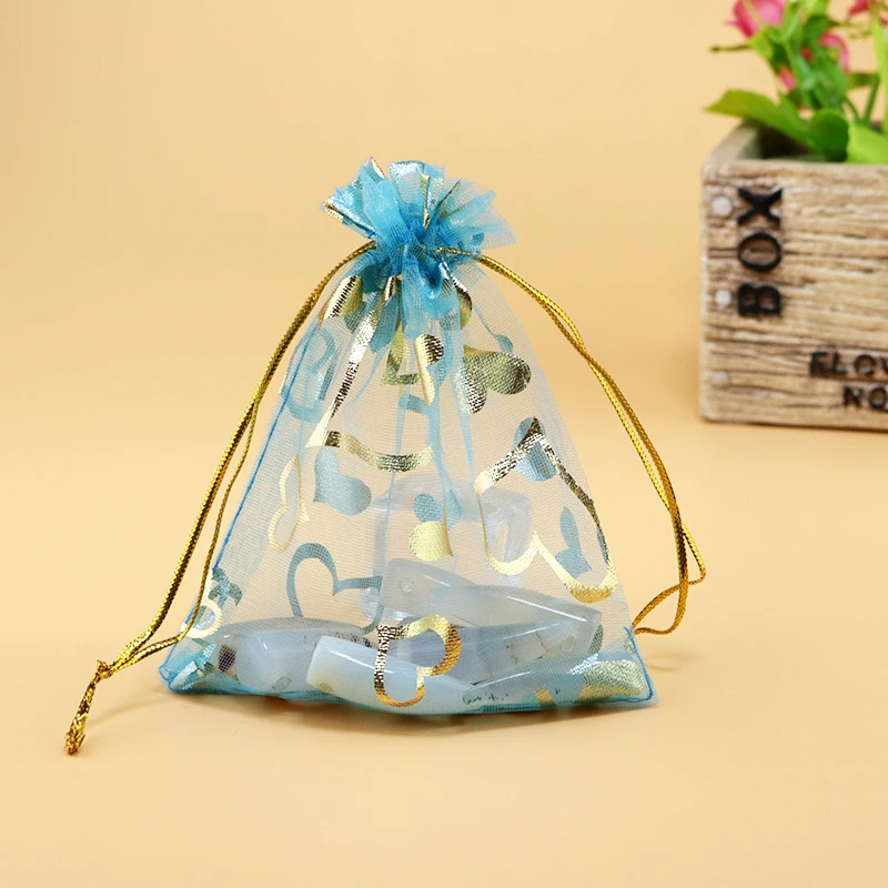 100pcs 20x30cm Chinese Style Lake Blue Color Heart Organza Wedding Favor Gift Candy Packaging Bags Pouches From | Украшения и