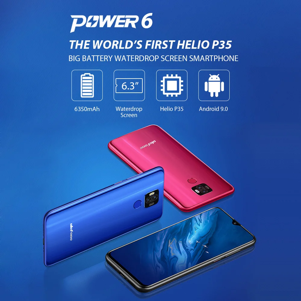 Ulefone power 6 6,3 дюймов FHD+ 4 Гб ОЗУ 64 Гб ПЗУ 16 Мп+ 16 Мп Android 9,0 Восьмиядерный 6350 мАч NFC разблокировка лица 4G смартфон