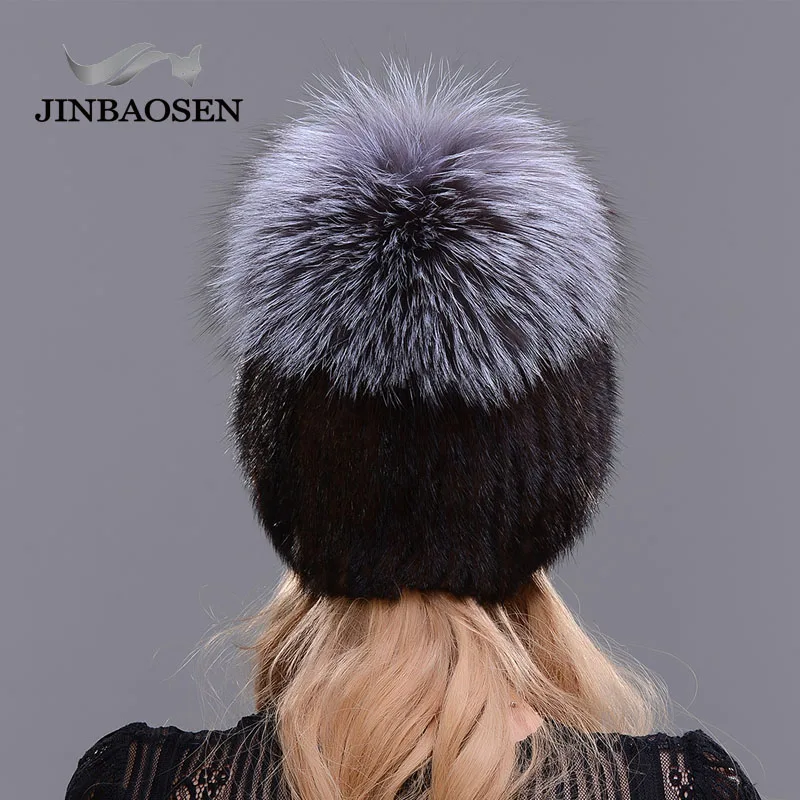 Женская шапка из меха норки JINBAOSEN вязаная Лыжная Шапка в русском стиле с