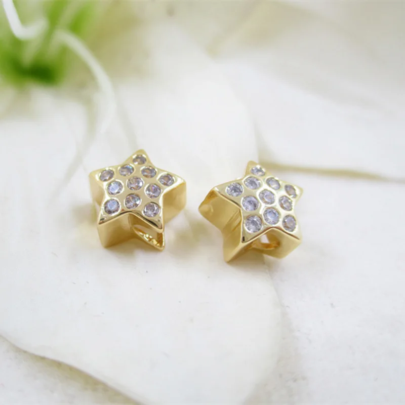 Vacuum plating gold star connector insert zircon spacer Beads not fade for making jewelry accessories 8mm 3pcs | Украшения и