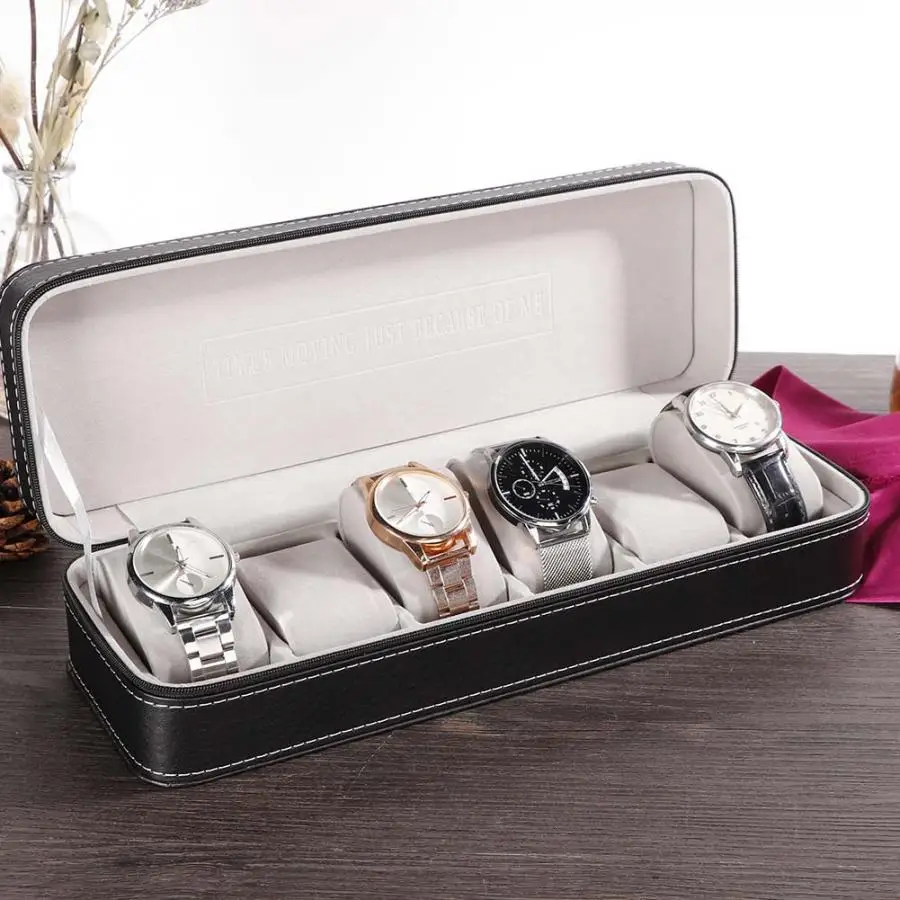 Стильный 6 слотов для карт на молнии хранения часов Дисплей коробка из