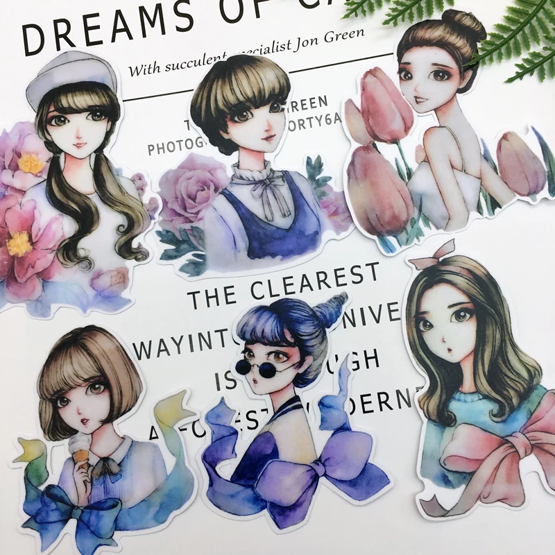 

13pcs Photo paper Cute Girls Self-made Scrapbooking Decorative Sticker decoration /waterproof stickers