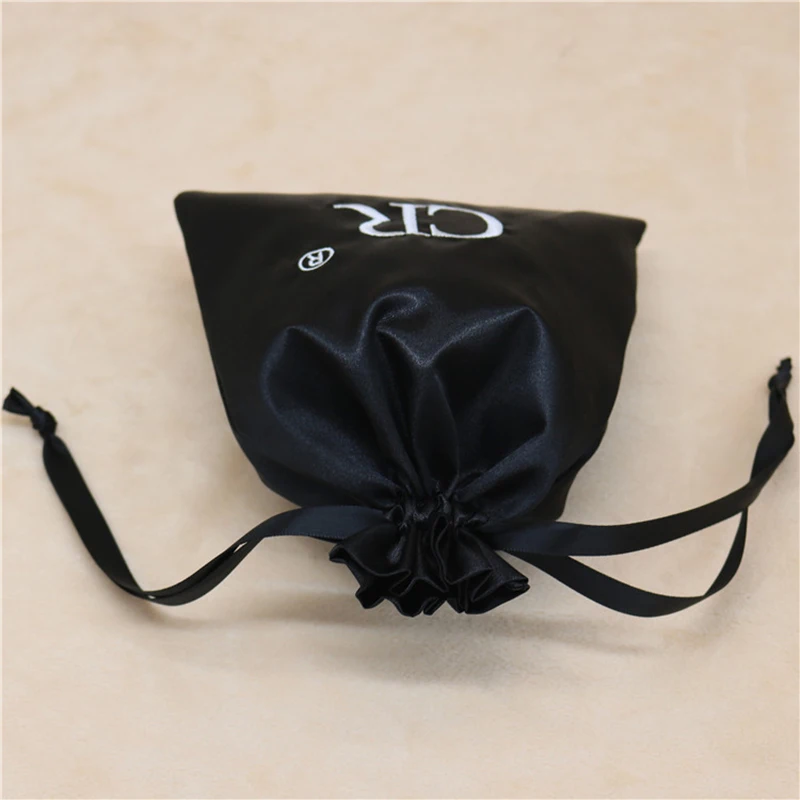 Черный атласный чехол Шелковый шнурок мешок ювелирные изделия