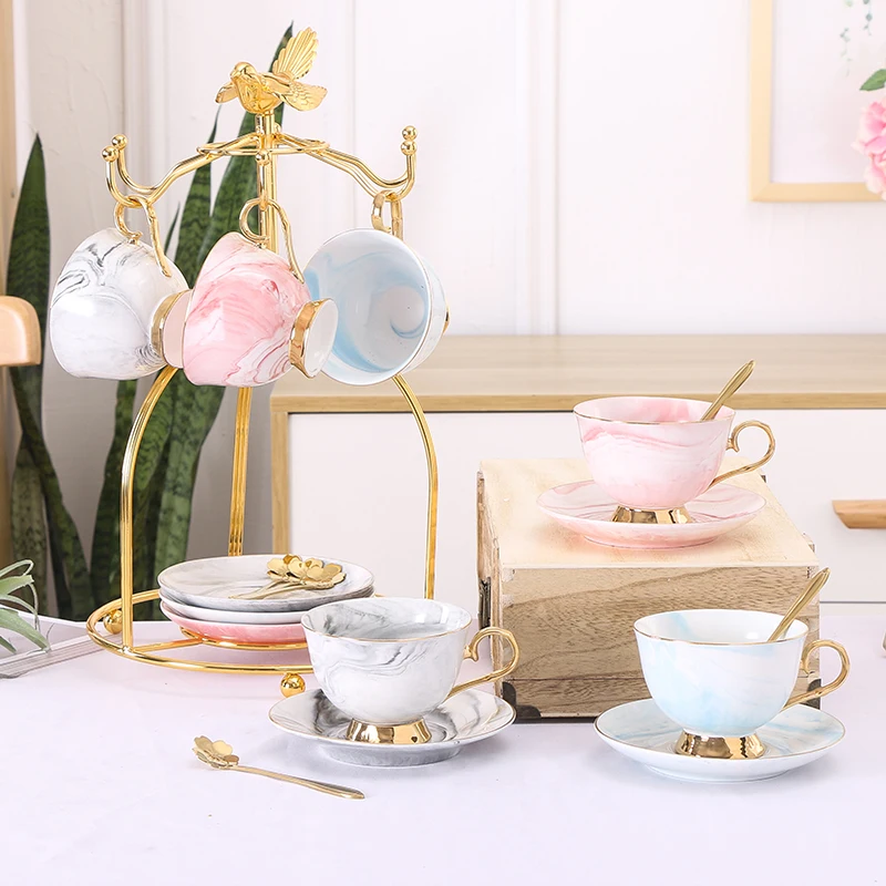 Высококачественные Простые керамические кофейные чашки набор мраморных чашек с