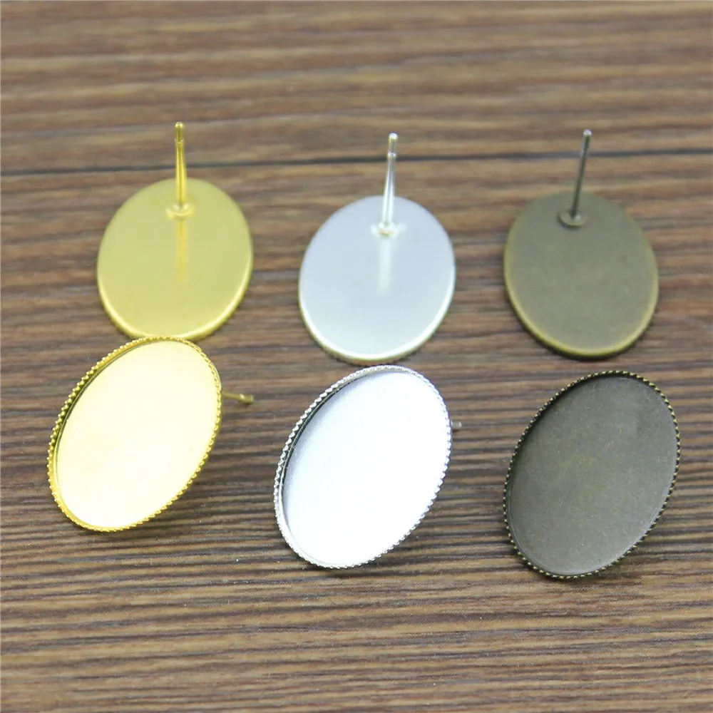 20pcs 3 Colors Fit 10x14/13x18/18x25mm Oval Glass Cabochon Copper Material Sawtooth Edge Earring Studs Base Setting | Украшения и