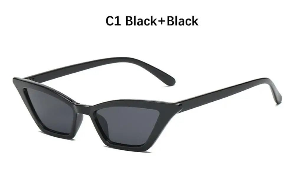 C1 bright black 10 шт. винтажные Cateye солнцезащитные очки женские классические брендовые дизайнерские узкие очки ретро женские красные солнечные очки роскошные черные очки - Цвет линз: C1 bright black
