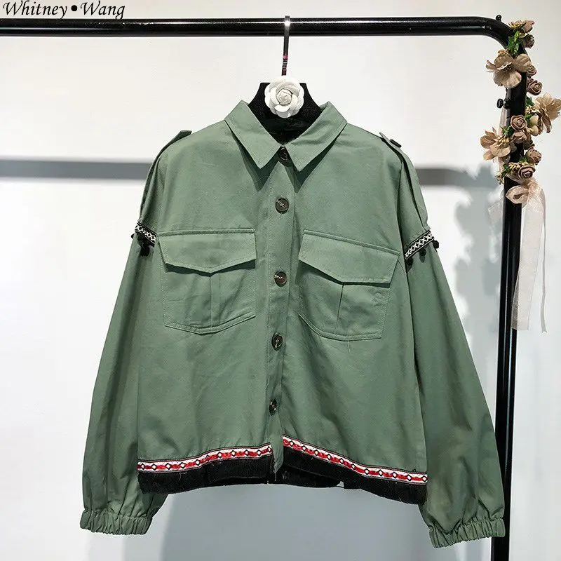 WHITNEY WANG 2018 Autumn Fashion Streetwear Vintage BF Style Embroidery Tassel Jacket Coat Women Stylish Outerwear WW-2655 | Женская