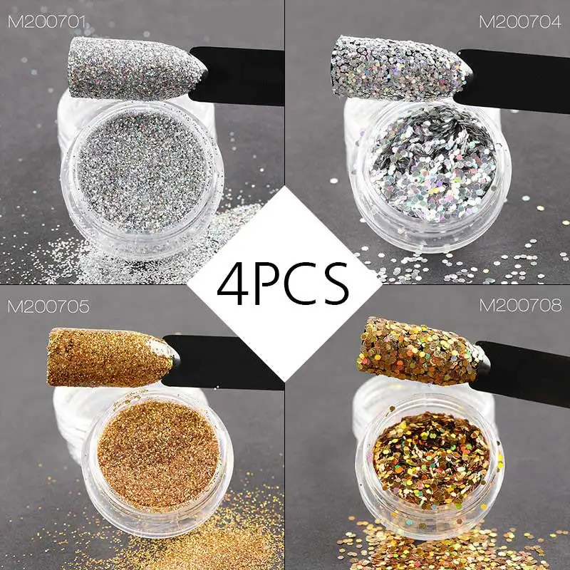 4PCS-03 ROSALIND аксессуары для ногтей гель голографический лак хром пигмент светящаяся пудра с пайетками Блеск Маникюр блесток набор - Цвет: 4PCS-03