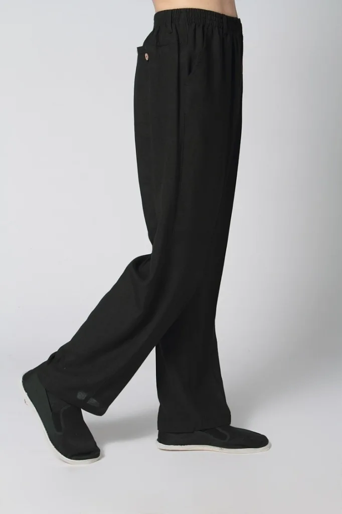 Мужские брюки в китайском стиле из хлопка и льна Длинные мужские кунг фу черного