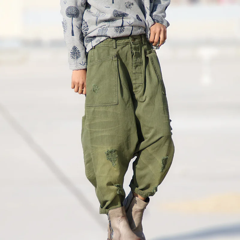 Женские джинсы в стиле хип хоп свободные с дырками разорванный гарем|pants with holes|denim