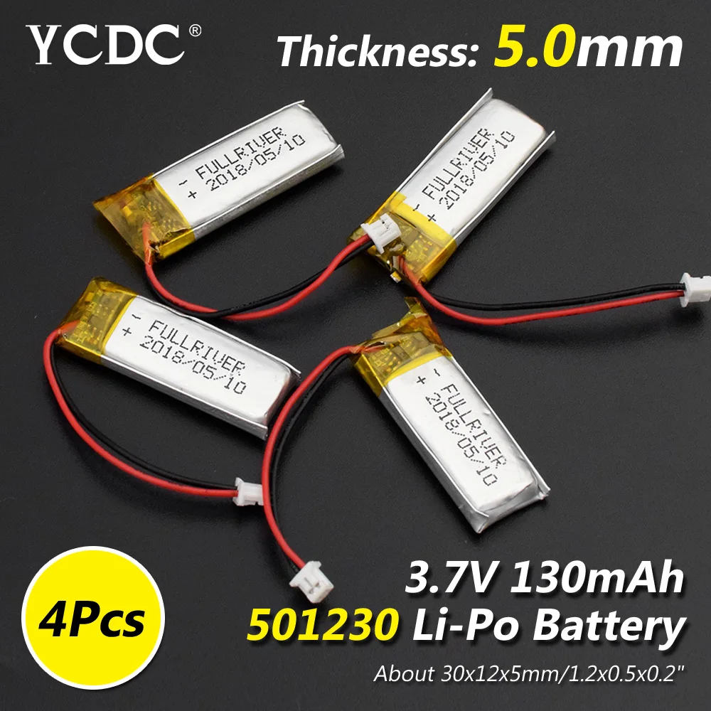 501230 130mAh 4pcs Размер 501230, 3,7 в, 130 мА/ч литий-ионная Lipo ячейка, литий-полимерная аккумуляторная батарея для мобильных Bluetooth наушников, динамиков - Цвет: 501230 130mAh 4pcs