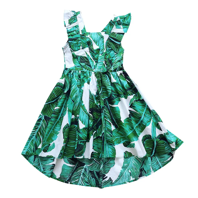 Новинка для малышей зеленого цвета с рисунками тропиков на молнии сзади платье