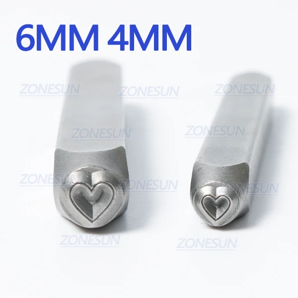 4mm and 6mm ZONESUN сердце ювелирные изделия штампованная металлическая Алфавит логотип стальные штампы для тиснения инструмент для маркировки штамповка для кожаного кольцо браслет ожерелье - Цвет: 4mm and 6mm