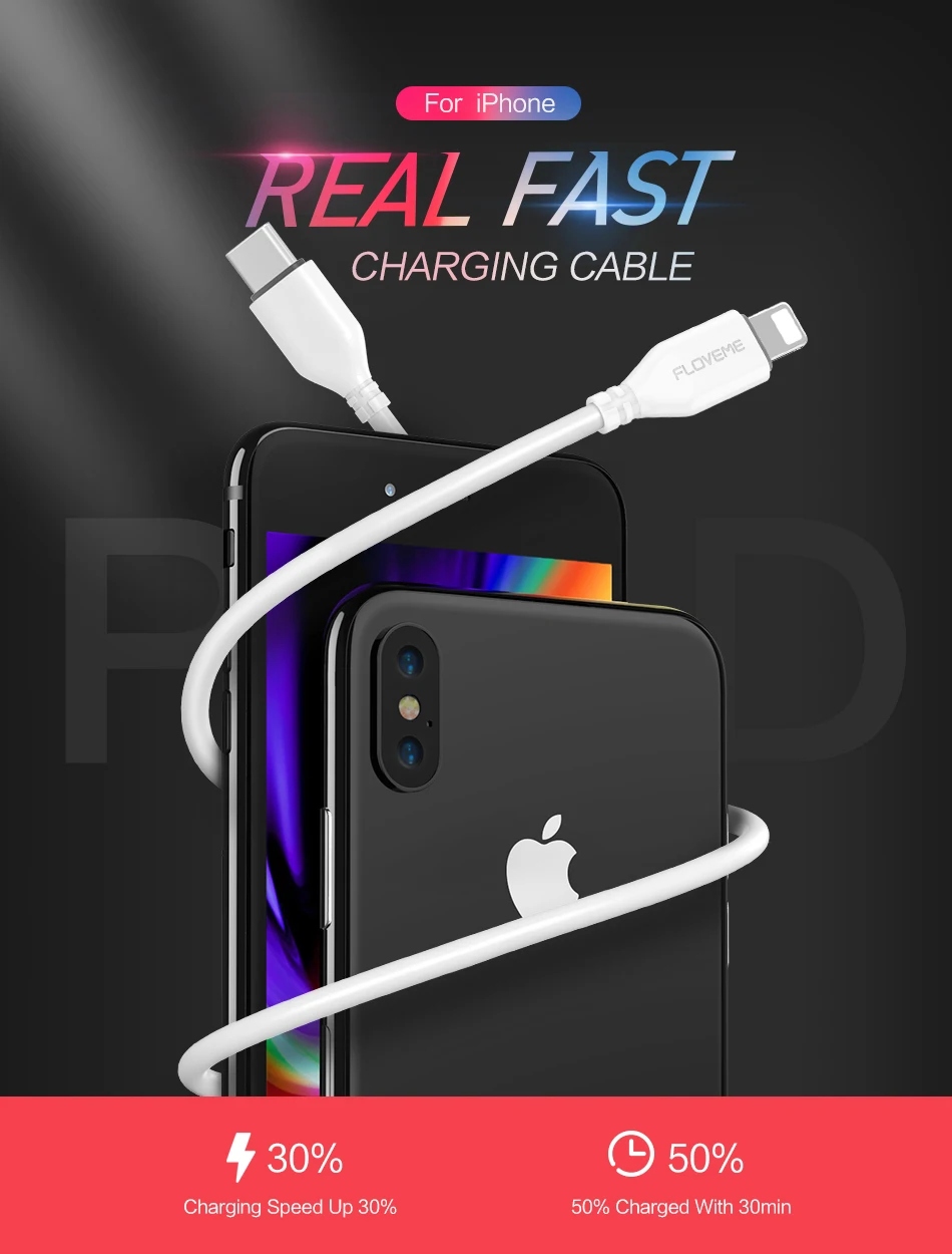Кабель для телефона FLOVEME type C для iPhone X XS Max XR быстрое зарядное устройство 18 Вт Реверсивный зарядный USB-C PD Штекер кабель для передачи данных type-C