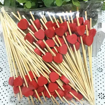 100pcs12cm романтические бамбуковые зубочистки сердца фруктовые вилки палочки буфет кекс Cocktail Коктейльные Свадебные украшения для праздника для вечеринки - Цвет: White