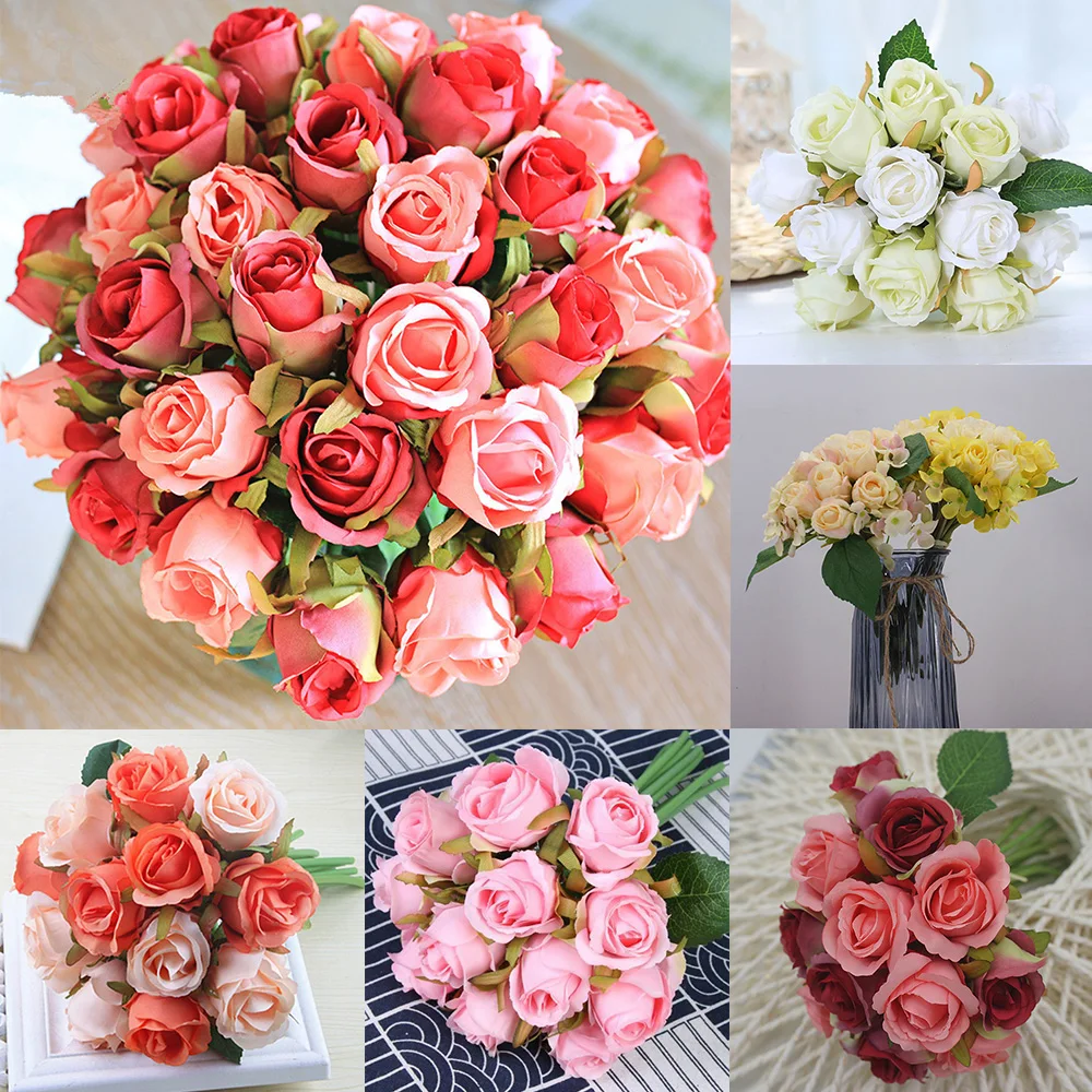 12 голов розовый Искусственный Пион из шелка цветы букет поддельные для дома сада