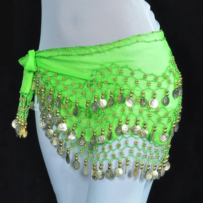 

Women Belly Dance Hip Scarf Accessories 3 Row Belt Skirt With Gold bellydance Tone Coins Waist Chain Wrap Adult Dance Wear X