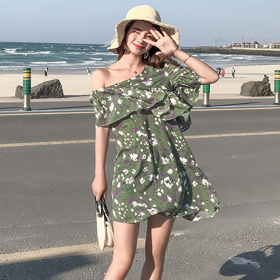 Plus size Summer Floral Chiffon Dress Boho 2018 Elegant Women club Mini Dresses Party Sexy Off Shoulder Sundress Beach Vestidos | Женская