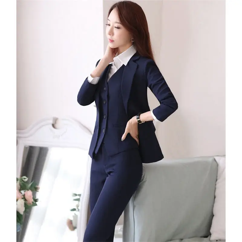 Индивидуальный пошив темно-синий Официальный женский костюм Женская Офисная
