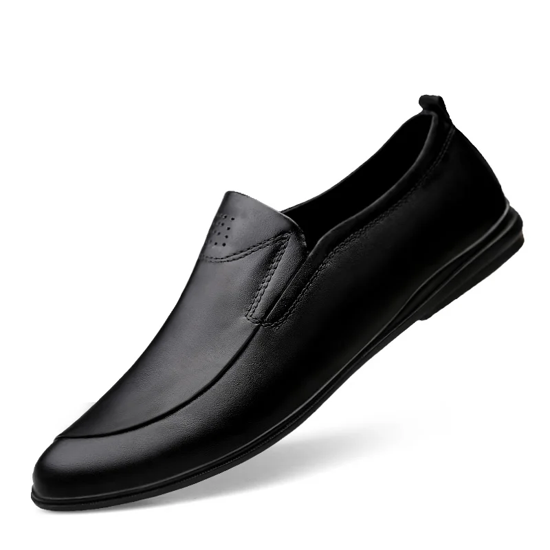 Черный Genuine Leather Men Casual Shoes Luxury Brand Italian real leather Mens Loafers Breathable Driving Shoes Slip On Comfy Moccasins - Цвет: Черный