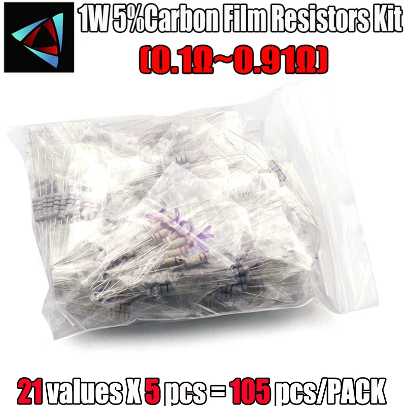 

0.1-0.91 ohm 1W 5% 21valuesX5pcs=105pcs carbon film resistor RESISTORS Assorted Kit, Metal Oxide Film Resistors