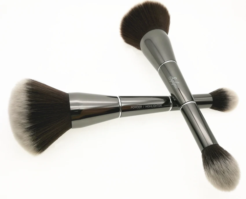 Sylyne 2 in 1 bronze& glow contour brush double-ended mega powder and highlighter blusher kabuki face makeup brushes