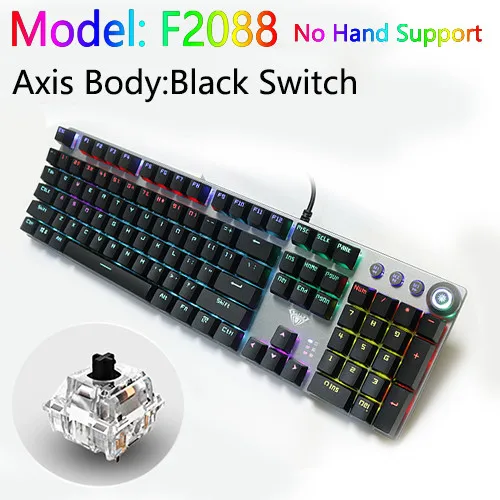 F2088 BLACK AXIS AULA ПК механическая клавиатура 104 клавиш USB микс светодиодный Подсветка Черный Синий Красный переключатель для русской испанской иврит арабский игровая клавиатура - Цвет: F2088 BLACK AXIS