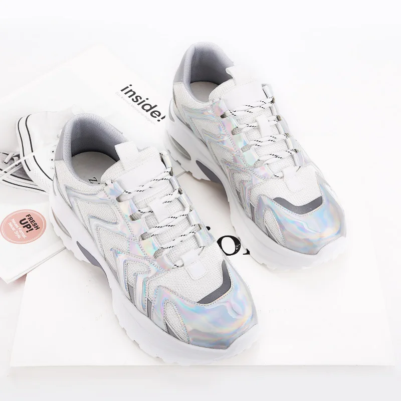 Белые туфли; женские повседневные кроссовки на платформе; zapatos de mujer; сезон весна; Новинка; женская обувь с перекрестной шнуровкой; chaussures femme; Лоскутная обувь; Me'sh - Цвет: Белый