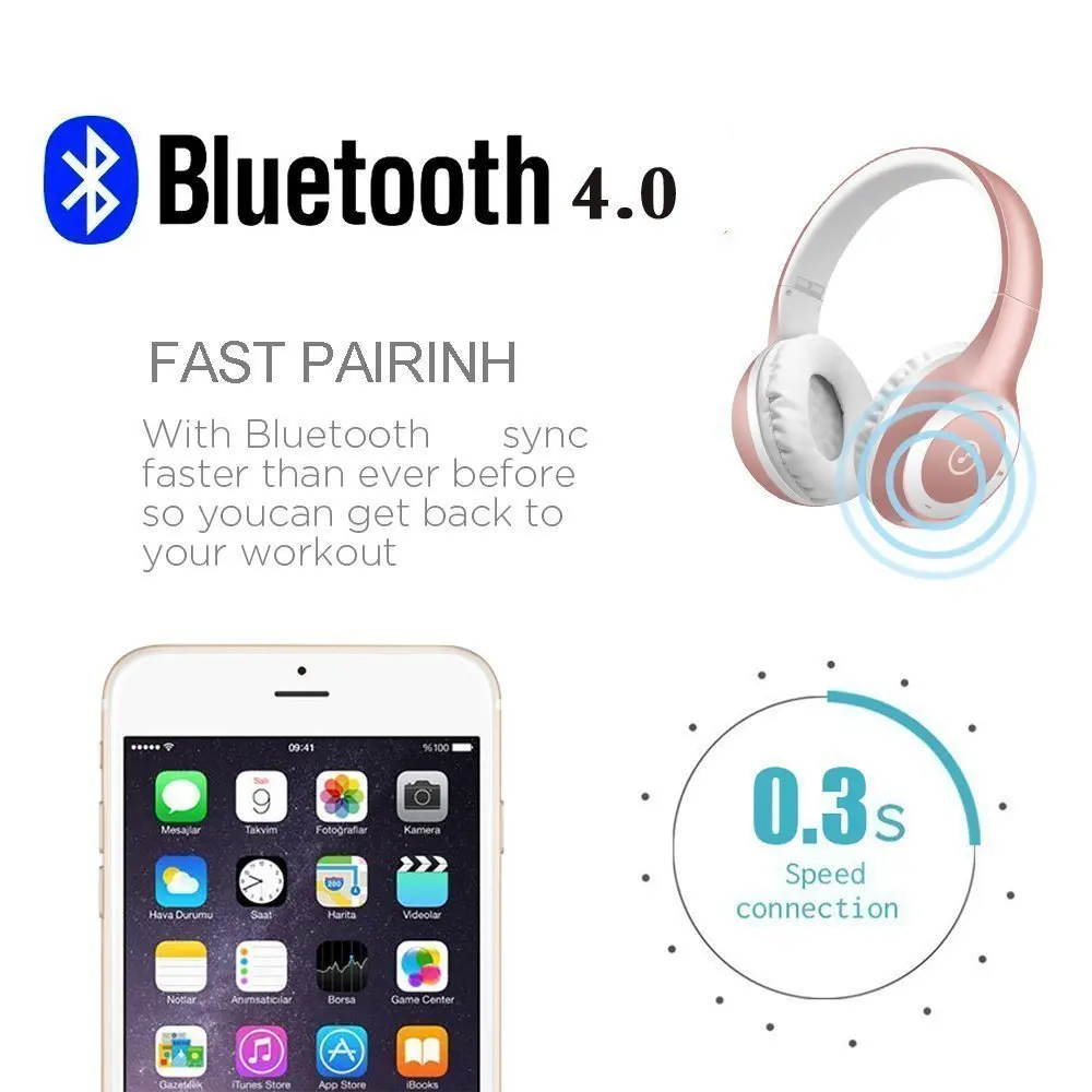 Беспроводные наушники через ухо Hi-Fi стерео музыка Bluetooth гарнитура складные для