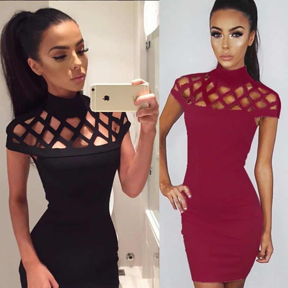 Новый Европейский Женщины Сексуальное Мини Платье Твердые Водолазка Лоскутная