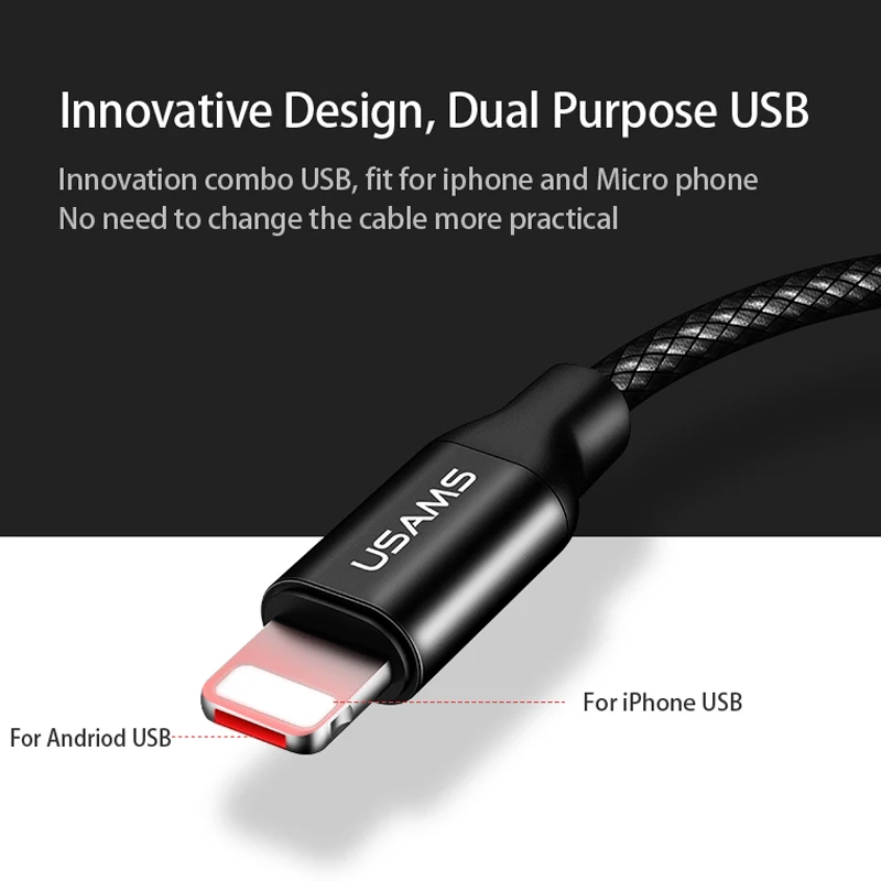 USAMS 3 в 1 USB кабель type C Micro usb зарядный для iPhone 8 X XR XS samsung Xiaomi Мобильный передачи