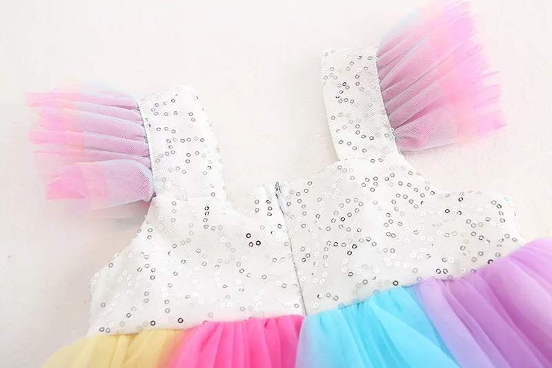 2019 летнее платье для маленьких девочек Infantil Vestidos Радуга блёстки Единорог
