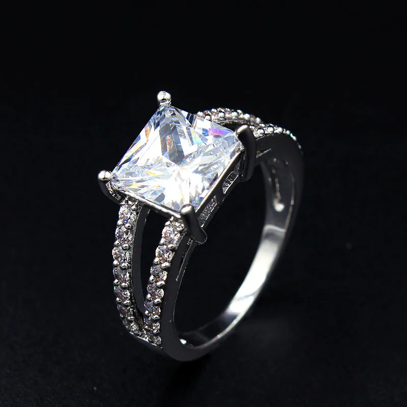 Классическая Принцесса Cut 3ct камень CZ свадебные Кольца для Для женщин белого