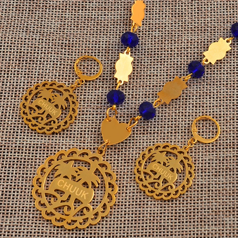 Подвеска из нержавеющей стали с флагом Микронезии Чука и бусинами ожерелья