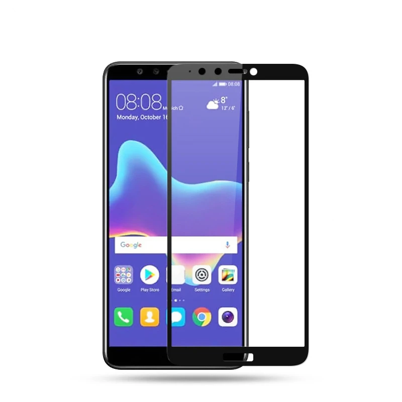 KIYLCZXYCM For Huawei Y9 2018 9H Hard 2.5D Arc Edge Full Screen Protector Tempered Glass Film On enjoy 8 plus 5 pcs | Мобильные