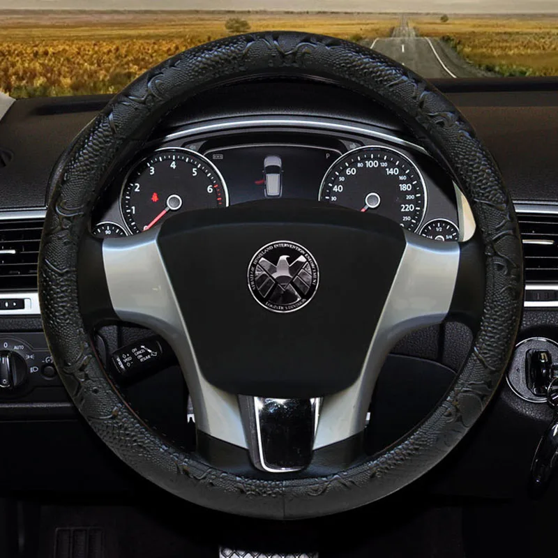 

KKYSYELVA Silk Leather Steering Wheel Covers for Car Bus Truck 36 38 40 42 45 47 50cm Diameter Auto Steering-wheel cover