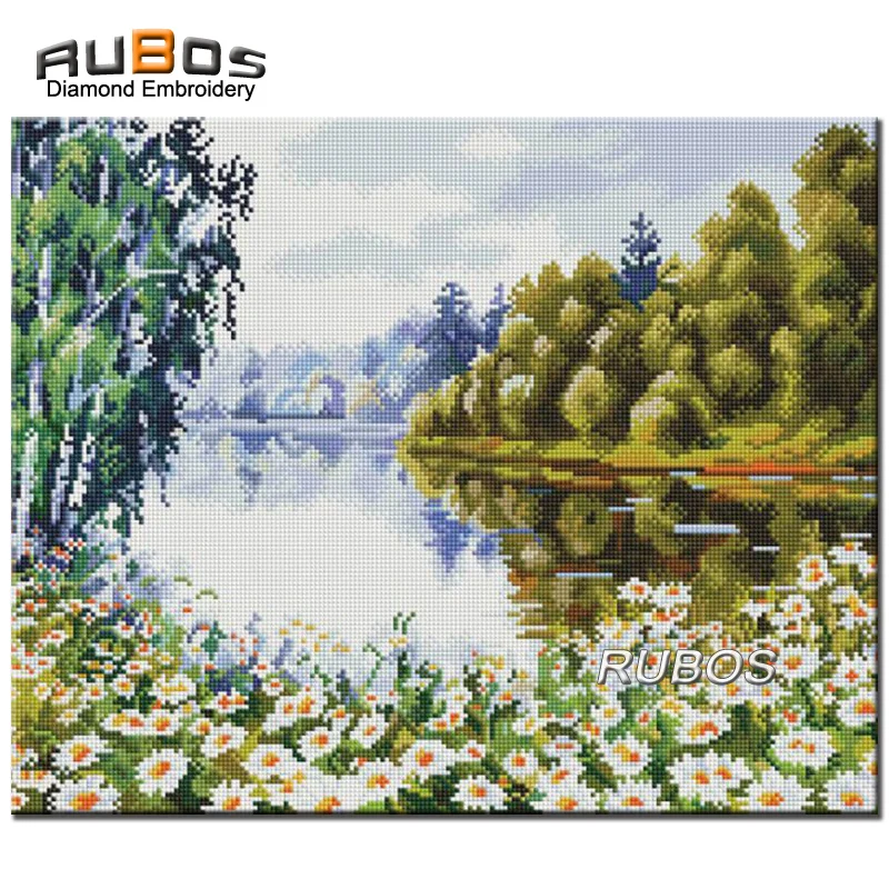 RUBOS DIY 5D Diamond Embroidery Natural White Chamomile Painting Cross Stitch Set Mazayka Needlework Home Decor | Дом и сад