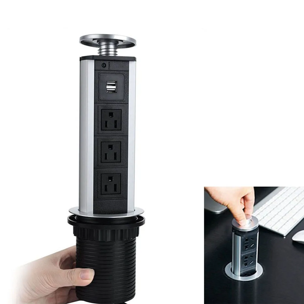 Вытягивающаяся Выдвижная электрическая розетка с 3 розетками 2 USB кухонная