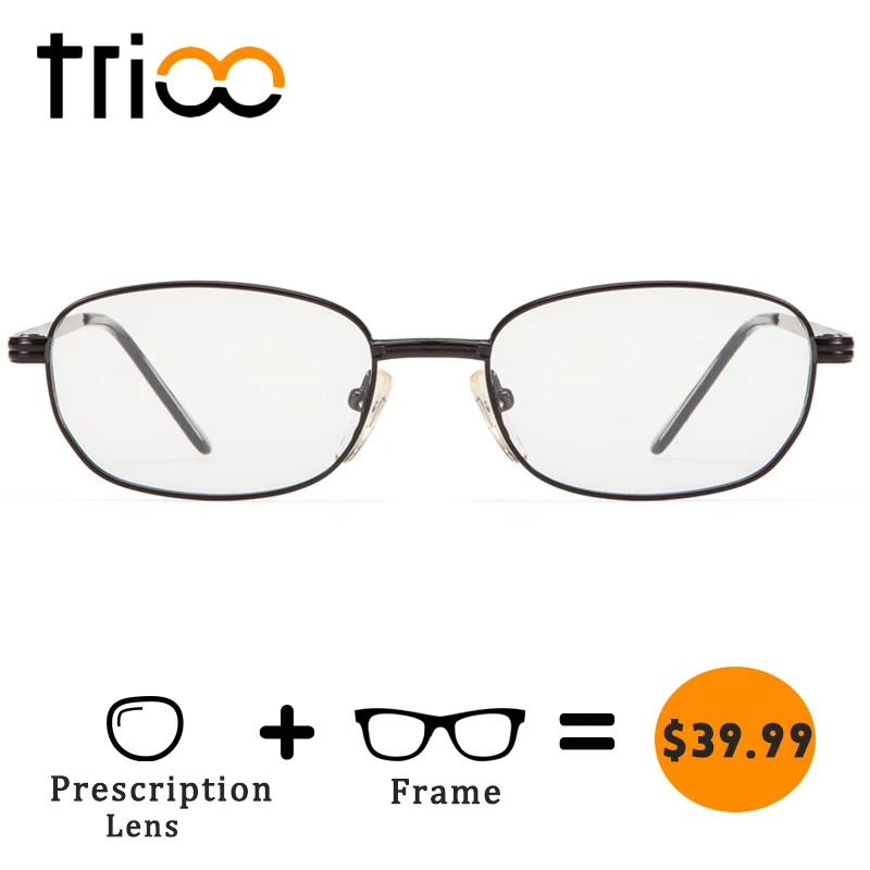 

TRIOO Prescription Glasses Women Myopia Reading Eyeglasses Oval Metal Black Frame Clear Diopter Lens Spectacles Computer Eyewear