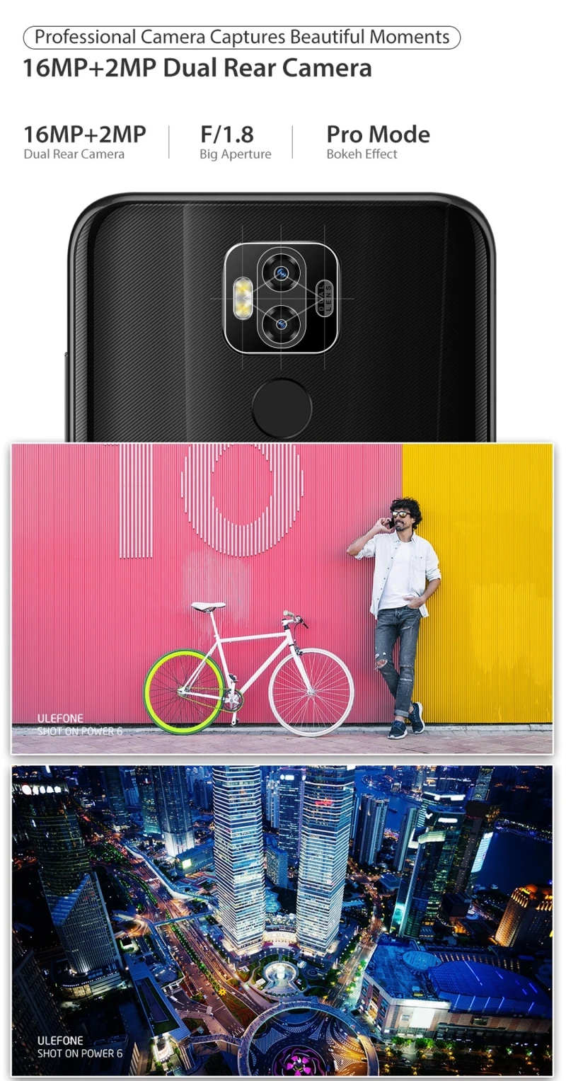 Смартфон Ulefone power 6 Android 9,0 MTK6765V, 6,3 дюймов, 4 Гб+ 64 ГБ, 6350 мАч, 4,4 в, батарея, две sim-карты, 4G, 16 МП, FHD+ мобильный телефон