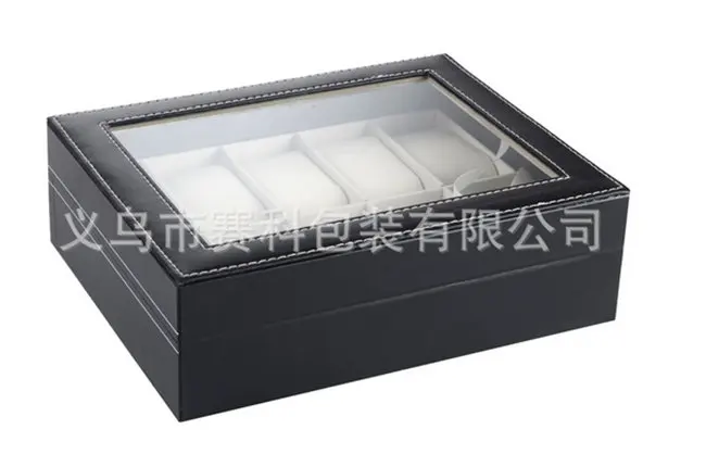 

Free Shipping Standard 10 Grids Brand Leather Watch Display Box Black Watches Box Upscale Solid Watch Or Bracelet Cases W0208