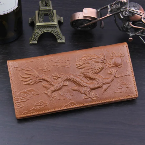 Китайский дракон, новинка, 3D, мужские длинные кошельки, натуральная кожа, тисненая, Винтажный дизайн, известный бренд, женский кошелек, клатч, кошелек - Цвет: Хаки